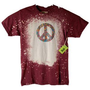 Cosmic Hippie Mens Shirt Med Paisley Peace Sign Burgundy Crew Neck Short Sleeve